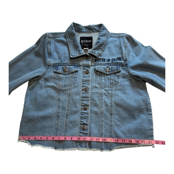 Harry Potter Deathly Hallows Girls Crop Denim Jacket - Size XL - Picture 11 of 16